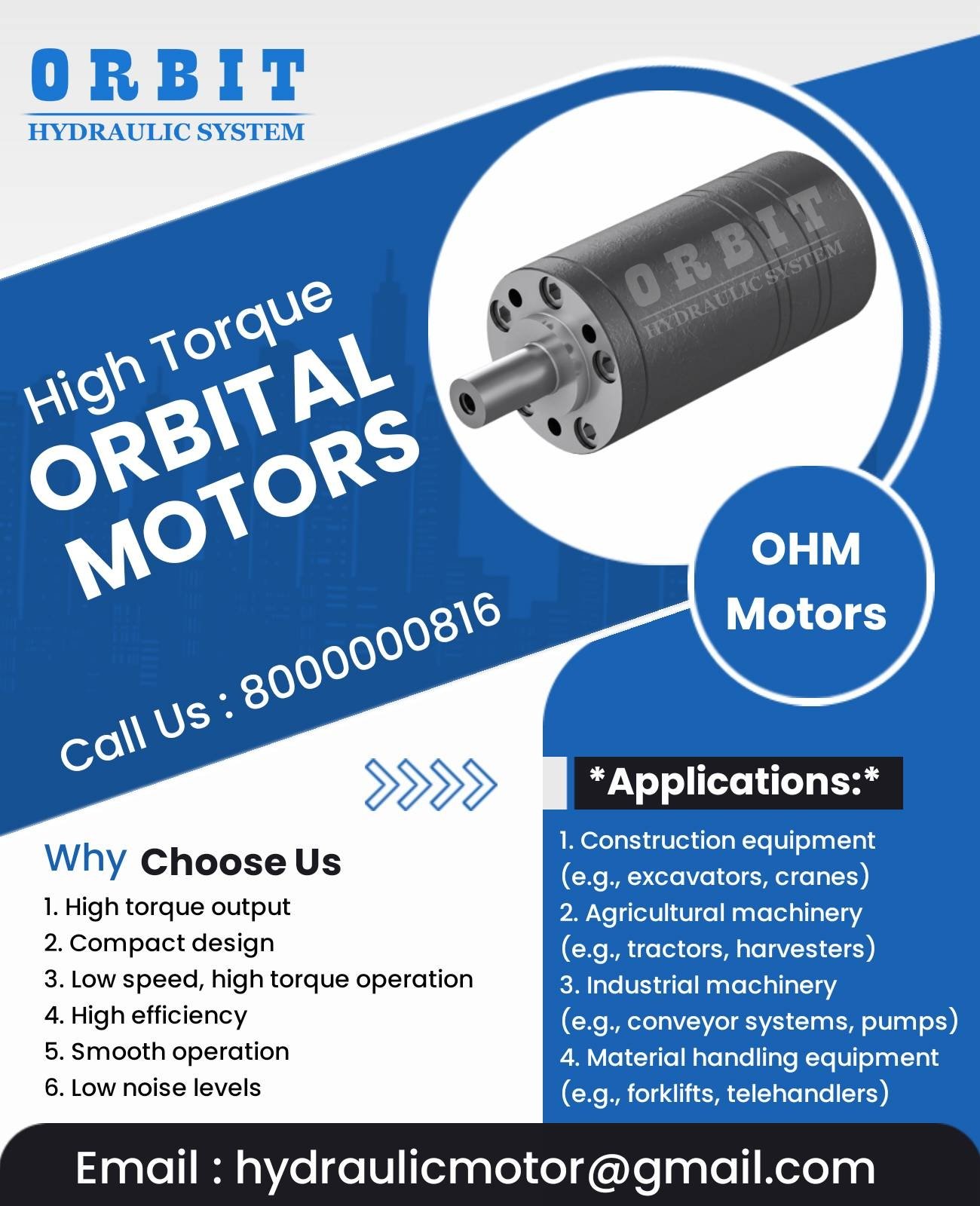 OHM Orbital Hydraulic Motor Manufacturer Dealer Distributors in Pune Mumbai Chennai India